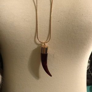 Long dangling horn necklace brown and gold